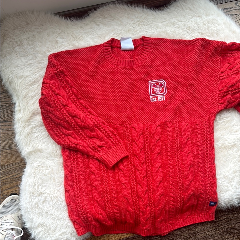 Disney Parks Red Cable Knit Spiritwear  Sweater